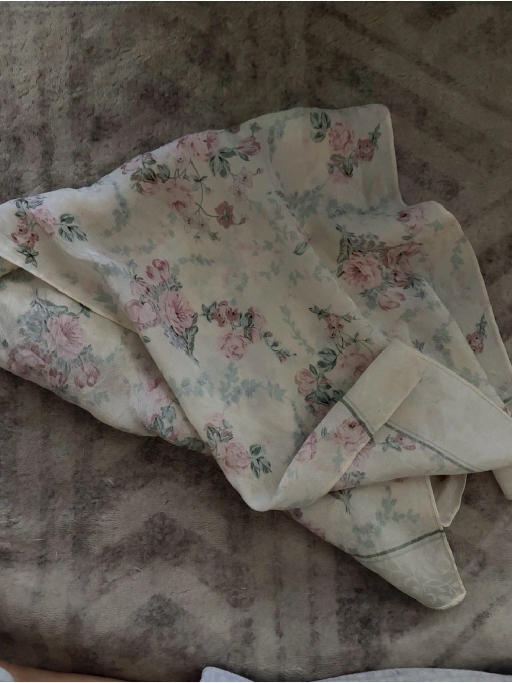 Cream and Pink Floral Lightweight Scarf Wrap